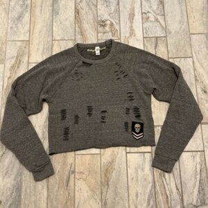 NEW Vintage Brand women's small gray distressed fleece lined skeleton sweatshirt